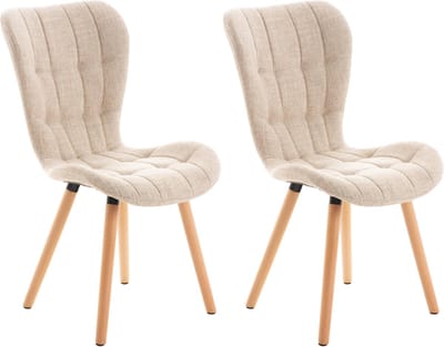 CLP Elda Set van 2 eetkamerstoelen - Zonder armleuning - Hout - creme Stof
