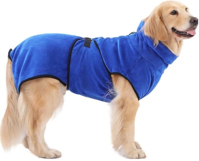 Microfiber Hondenbadjas Sneldrogend Super Absorberend Comfortabel met Verstelbare Bandjes voor Honden en Katten - Blauw (S)