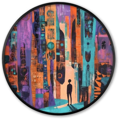 Poster in lijst Rond - Fotolijst 60x60 cm - Posters - Abstract - Figuren - Kleurrijk - Ronde posterlijst zwart - Decoratie - Wanddecoratie woonkamer - Muurdecoratie slaapkamer