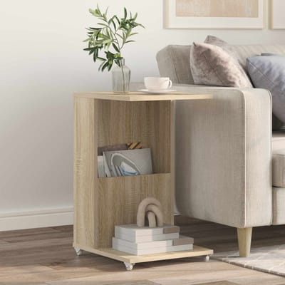 vidaXL - Bijzettafel - met - wiel - Sonoma - Eik - 40 - x - 35 - x - 60 - cm - Bewerkt - hout