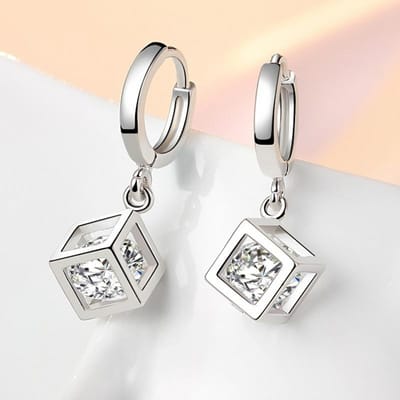 Romantische 925 Sterling Zilver Kristal Vierkante Stud Oorbellen Voor Vrouwen Bruiloft Engagement Sieraden Voorkomen Allergie Eh783 white