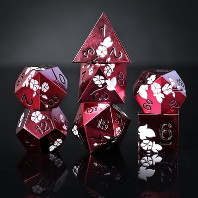 Thijox - Metalen DND dobbelstenen set 7 stuks bloem metallic zware solide Dungeons & Dragons dobbelstenen voor TTRPG tafelblad rollenspel