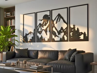 Wanddecoratie Bergen, Houten Wandbeeld, 3D Wanddecoratie voor Thuis, Moderne Beelden voor Huis Kantoor Slaapkamer, Woonkamer en Keuken - 180x78 cm