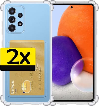 Hoesje - 2 Stuks - Geschikt voor Samsung Galaxy A72 - Met Pashouder en Kaarthouder - Telefoon Hoes Shockproof - Siliconen Case - Back Cover - Shock Proof - Pasjes Houder - Telefoonhoesjes - Transparant