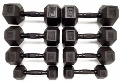 Hexa Dumbbell Set – 45 kg (2x2,5 kg, 2x5 kg, 2x7,5 kg, 2x10 kg) | Hexagon Dumbbells | Dumbbells Set | Dumbbells 2,5 kg & 5 kg & 7,5 kg & 10 kg | Geschikt voor Thuis & Studio