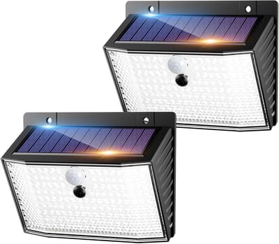 Zonnelampen voor buiten met bewegingssensor - 2 stuks, IP65 waterdicht, 168 LED's, superheldere wandlamp op zonne-energie