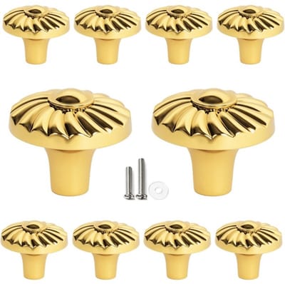 10 X MSQDESIGN Kastknop Goud (Glanzend) - Kastknoppen Goud - 10 stuks - Deurknopjes Goud voor kast- Deurknopjes Goud -kast knop Goud - Meubelknop Goud - Meubelknoppen Goud - Deurknopjes Goud - Deurknoppen Goud - Ladeknoppen voor - incl schroeven