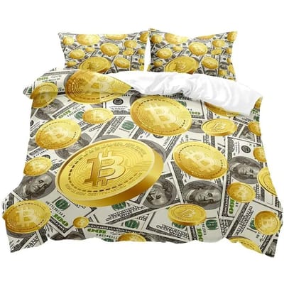 Luxe Geld Dekbedovertrek, Zwarte Beddengoedset, Dollarbiljet Dekbedovertrek, Slaapkamerdecoratie voor Mannen, 2 Kussenslopen 3 Stuks AU Single 140x210cm