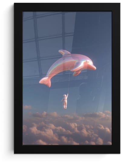 Poster in lijst - Fotolijst 20x30 cm - Posters - Dolfijn - Roze - Astronaut - Posterlijst zwart - Decoratie - Wanddecoratie woonkamer - Muurdecoratie slaapkamer