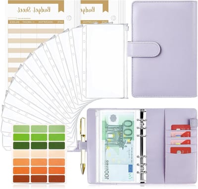 Budget Planner A6 - Geld Organizer met Zachte Tas, Leer Ringband, Notitieboek met 6 Gaten, Cash Stuffing en Huishoudboek met Geldvakken, Ideaal voor Financieel Beheer