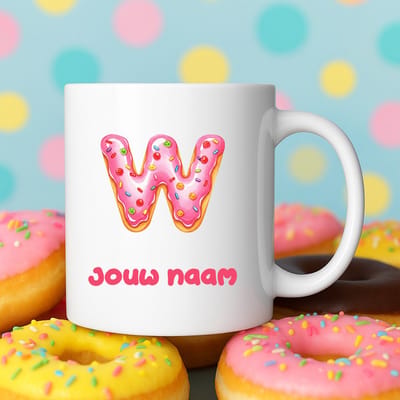 Mok - Donut letter W – Gepersonaliseerd met naam – Grappige Mokken