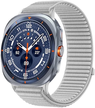 Nylon bandje - geschikt voor Samsung Galaxy Watch Ultra (47mm) / Ultra 2025 (47mm) - ribbel met klittenbandsluiting - grijs
