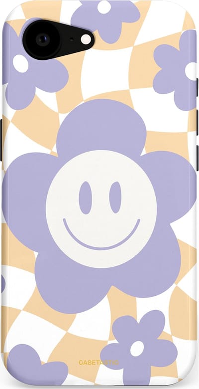 Casetastic hoesje geschikt voor Apple iPhone 16e / Apple iPhone 17e - MagSafe - Dubbellaagse bescherming - Madeliefjes magie - Fashion Case - Lila Wit Zand Lichtgrijs
