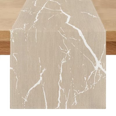 Tafelloper - Modern Marmerlook Linnen met Gouden Textuur - voor Eetkamer, Keuken en Feestelijke Gelegenheden - Beige Crème Goud 40x180 cm