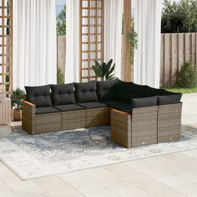 vidaXL - 8-delige - Loungeset - met - kussens - poly - rattan - grijs