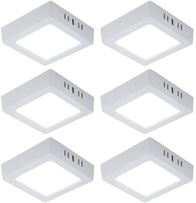 LED plafondlamp woonkamerverlichting halverlichting opbouw paneel vierkante keukenlamp, wit kunststof, 6W 660lm 6500K koel wit, L 12 cm , set van 6