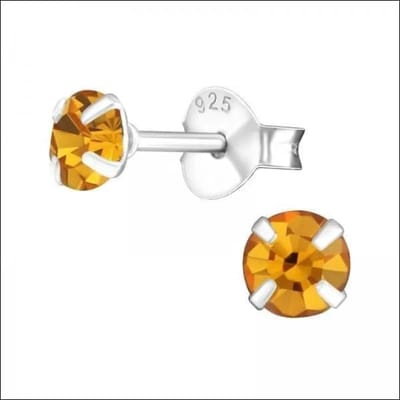 Aramat Jewels | Oorbellen | 925 Zilveren Kristal Oorbellen - Sprankelende Zirkonia Studs | 4mm / Topaas | | | Zilver | Kinderen, Volwassenen | Verkleurd niet