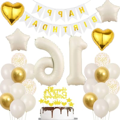 Feestelijke ballonnen voor 16e verjaardag - Decoratie voor jongens en meisjes - Boho stijl in goud en beige