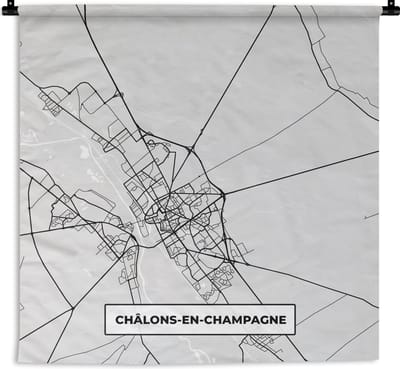 Wandkleed - Wanddoek - Plattegrond – Châlons-en-Champagne – Stadskaart – Kaart – Frankrijk - 180x180 cm - Wandtapijt