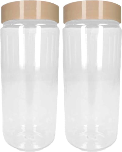 PlasticForte Voorraadpot/bewaarpot - 2x - 650 ml - kunststof - beige - B7 x H18 cm