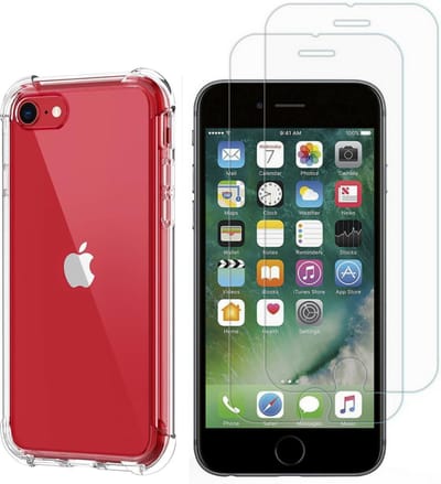 Hoesje voor iPhone 7 / 8 / SE 2020 / SE 2022 backcover Shockproof siliconen Transparant en 2 stuks Screenprotector Gehard Glas