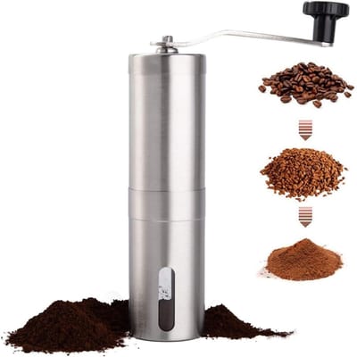 GELLDG Koffiemolen - Handmatig - Roestvrij staal - met keramische maalschijven - Ook geschikt voor nootmuskaat - Geschikt voor AeroPress, filterkoffie, espresso, French press en Turkse koffie
