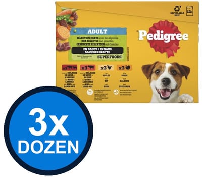 3x Pedigree - Pouch Adult Saus Mix Sel Multipack (12x100g) - Hondenvoer Natvoer - 1.2 kg