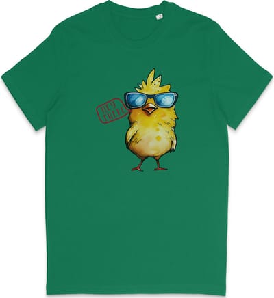 Heren en Dames T Shirt - Grappige Cartoon Kuiken 'Hey There' - Groen - XS