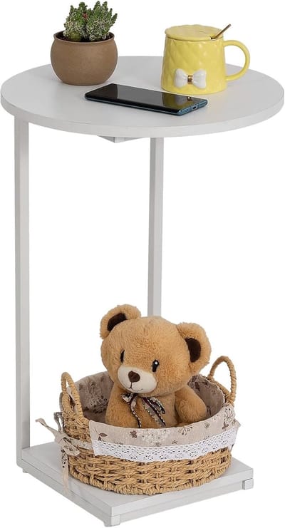 Bijzettafel C-vorm - Sidetable Banktafel - Ruimte Besparen - Modern Design - 40x40x60cm - Wit