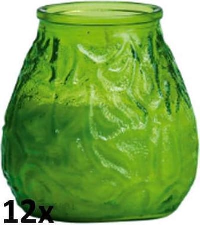12 stuks low boys lime groen glazen terras- tuinkaarsen 100/100 (70 uur)