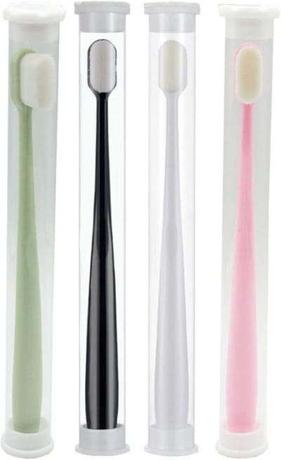 Premium nano-tandenborstel in Scandinavische stijl, ultrazachte tandenborstel voor volwassenen met 20.000 zachte borstelharen, micro-nano handtandenborstel, beschermt gevoelig tandvlees en tanden (4-pack - platte kop)