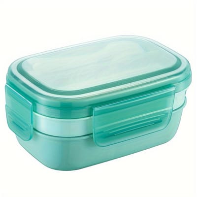 1 stuks Draagbare Lunchbox, 3 Stapelbare Bento Lunchcontainers voor Volwassenen, Modern Minimalistisch Design Bento Box met Bestekset, Lek