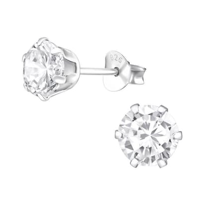Aramat Jewels | Oorbellen | 925 Zilveren Zirkonia Oorbellen Rond 4-8mm - Sprankelende Oorstekers | 6mm / Transparant | | | Zilver | Kinderen, Volwassenen | Verkleurd niet