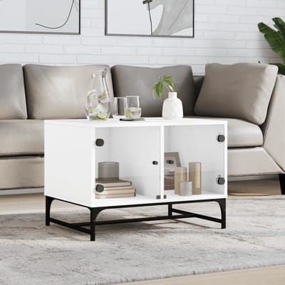 vidaXL - Salontafel - met - glazen - deuren - 68,5x50x50 - cm - wit