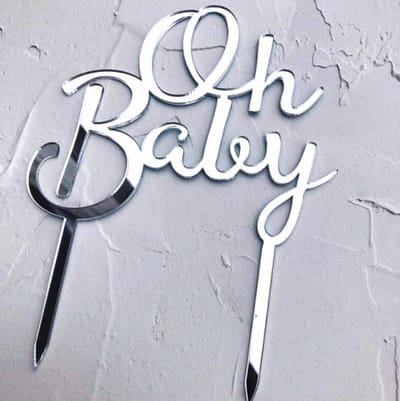 Taart Prikker - Baby Topper - Oh Baby - Zilver - Babyshower - Taart topper - Taartdecoratie - Geboorte - Versiering - Gender Reveal - 11 x 16,5 cm