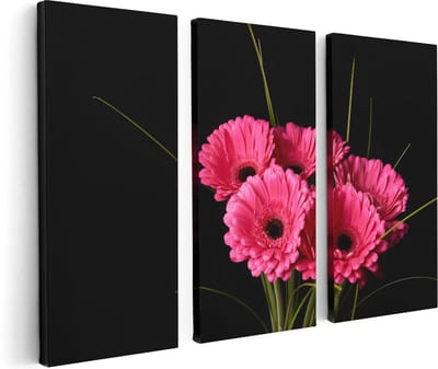 Artaza Canvas Schilderij Drieluik Roze Gerbera Bloemen - 120x80 - Foto Op Canvas - Canvas Print