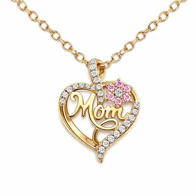 Lumici® | Mama Ketting v6 - Met Zirkonia Bloemetje - Bloem Ketting - Zirkonia Mom Necklace - Hart - Hartje - Heart - Cadeau Voor Vrouwen - Mama - Mam - Ma - Kado - Moederdag Cadeau - Valentijn - Liefde - Verrassing - Goud & Zilver