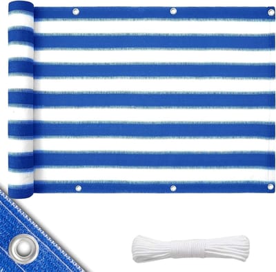 FLOORDIREKT HDPE Balkonscherm - Privacyscherm - Balkondoek - Zichtdoek - Blauw-wit - 90 x 500 cm