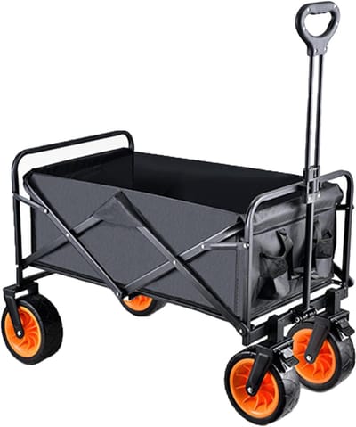 Opvouwbare Transportwagen - Vouwwagen Boodschappen - Kamperen en Strand - Off-road Universeel Wiel - 400 Kg Draagkracht - Zwart