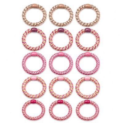 15 x Knekkie Haarelastiekjes met Kraaltje – Gevlochten Elastiek & Armband - Roze mix