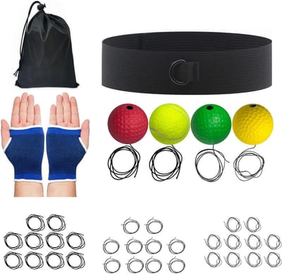 Boksbal met hoofdband, snelslag-trainingsuitrusting, boksreactiebal, hoofdband, voor gebruik in de woonkamer, slaapkamer, sportschool, voor mannen, vrouwen, beginners, jongeren en