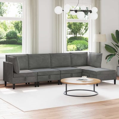 vidaXL - Woonkamer - Meubelset - 5 - st - Donkergrijs - Fluweel
