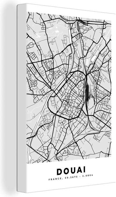 Canvas Schilderij Douai – Plattegrond – Frankrijk – Kaart – Stadskaart - 20x30 cm - Wanddecoratie