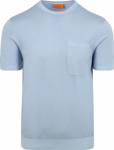 Suitable Knitted T-shirt Pocket Compact Lichtblauw - Maat L - Heren - Casual T-shirts