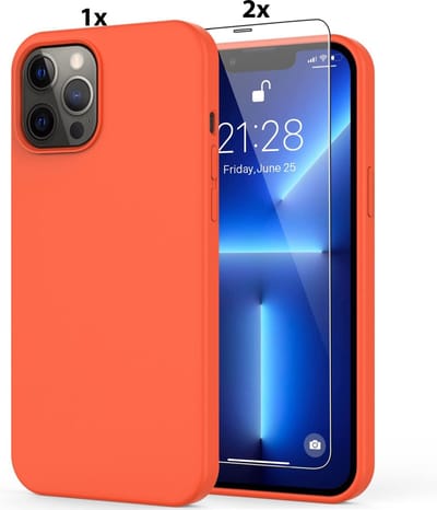 Hoesje Geschikt voor iPhone 12/12 Pro Soft Nano siliconen Gel Fluo Roze Hoesje Met 2X Glazen screenprotector
