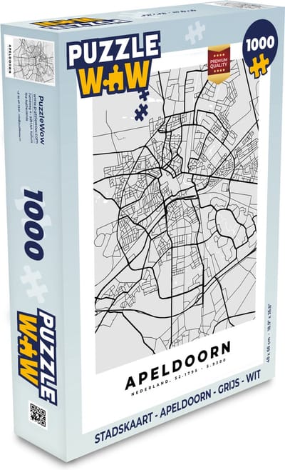 Puzzel Stadskaart - Apeldoorn - Grijs - Wit - Legpuzzel - Puzzel 1000 stukjes volwassenen - Plattegrond