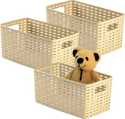 Plasticforte Opbergmand - 3x - Kastmand - rotan kunststof - beige - 5 Liter - 15 x 28 x 13 cm