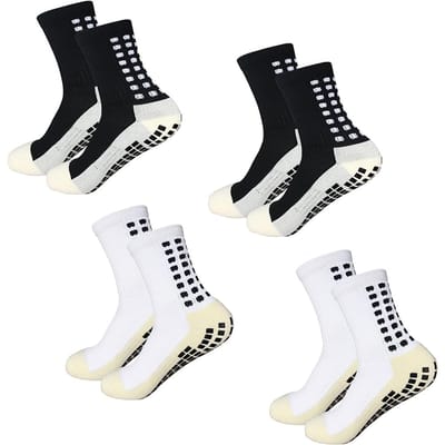 4 Paar Heren Voetbalsokken Anti Slip Non Slip Grip Pads voor Voetbal Basketbal Sporten Grip Sokken One Size white