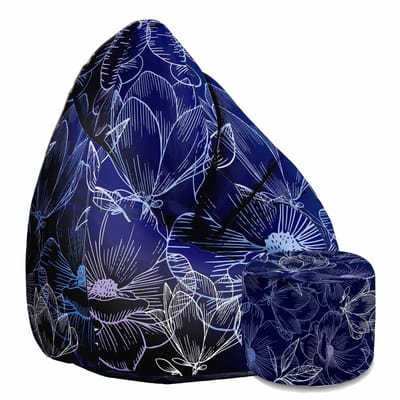 DreamRoots Oxford Zitzak voor Volwassenen – Luxe Beanbag met Voetsteun en Afneembare Hoes – Inclusief Vulling – 80x80x120 cm - Navy Flowers