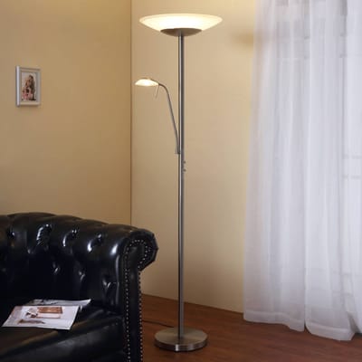 Lindby LED vloerlamp Ragna, leeslampje, nikkel, dimbaar